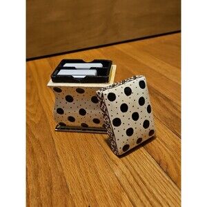 Hand Painted Black, White & Gold Wood 2 Deck Playing Card Holder Canasta Bridge